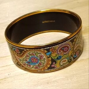 M FREY WILLE  WIDE MANDALA GOLD ENAMEL BANGLE BRACELET